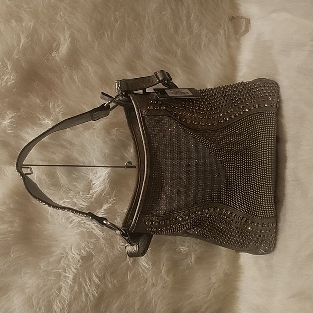 HANDBAG EXPRESS PEWTER RHINESTONE HOBO BAG